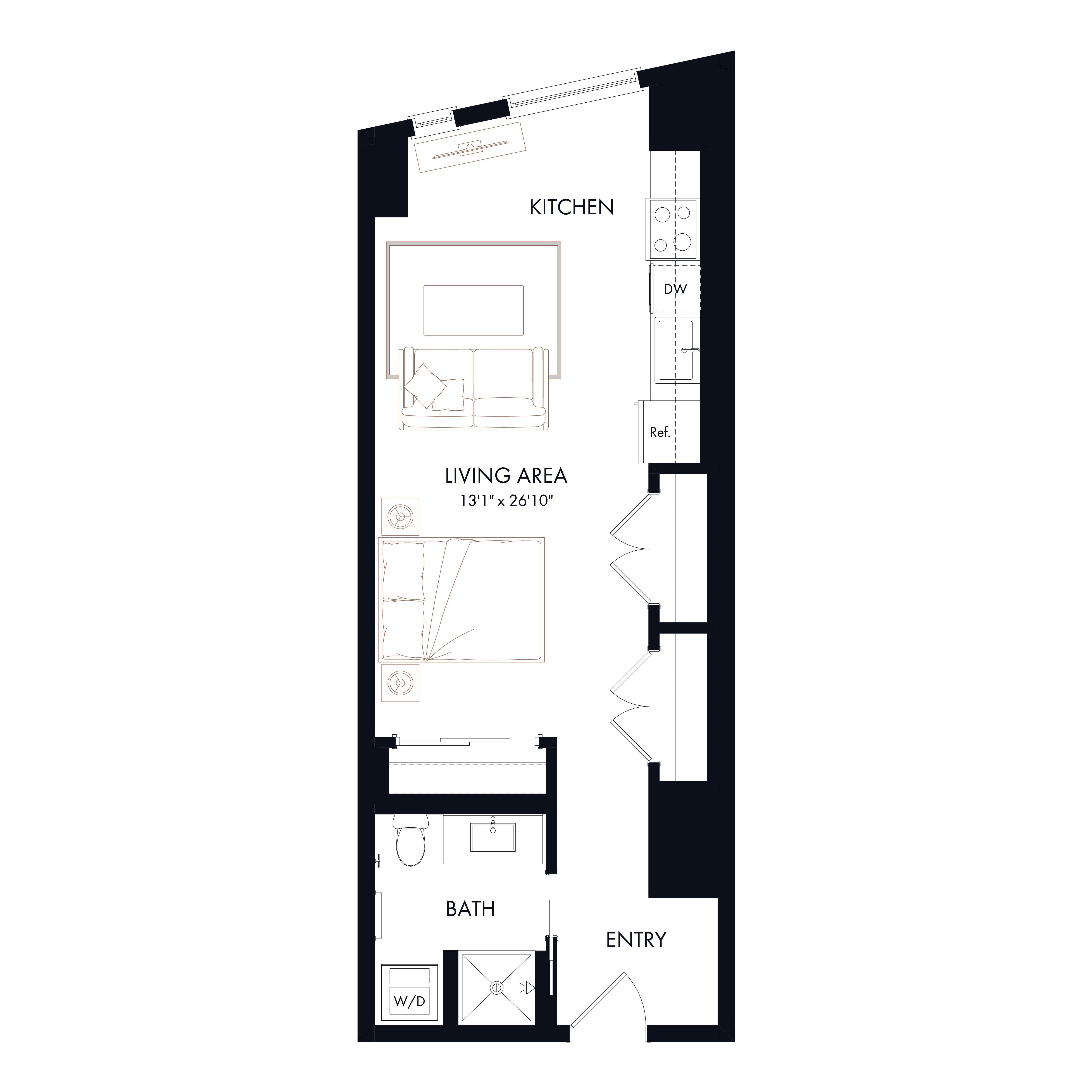 Floor plan layout diagram for S3 | Studio | 1 Bath